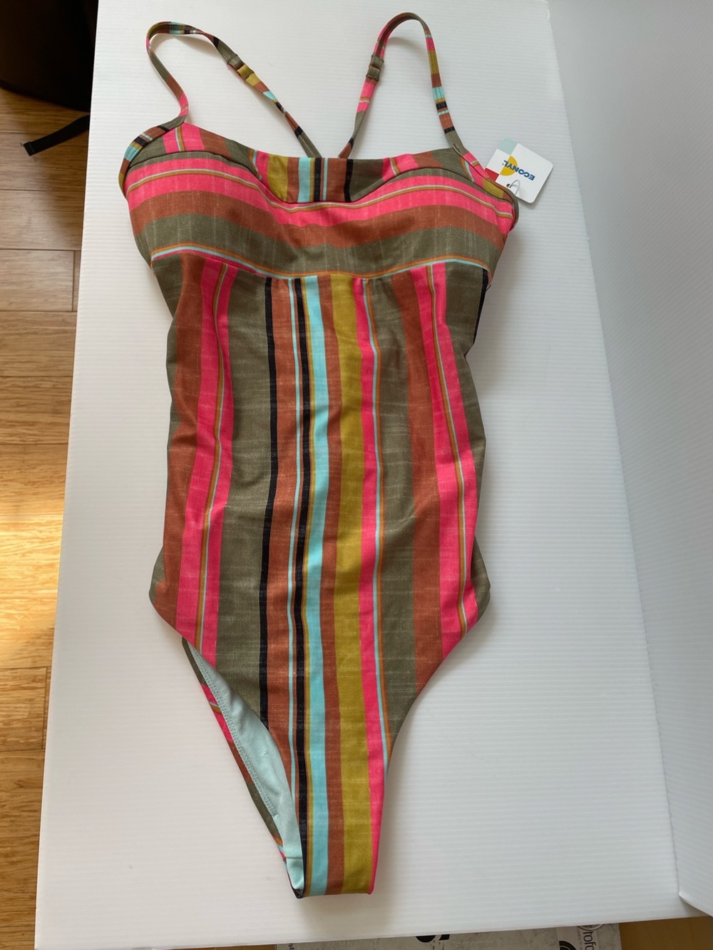 prAna Ferguson Adjustable Tie-Back One Piece Swimsuit Cacti Soleil Stripe Size M